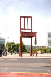 Geneva. Chair, symbol of prohibition of personnel mines and cass